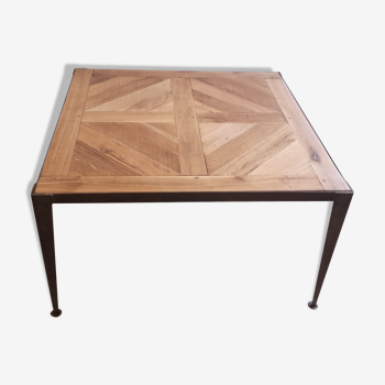Square coffee table in metal and oak