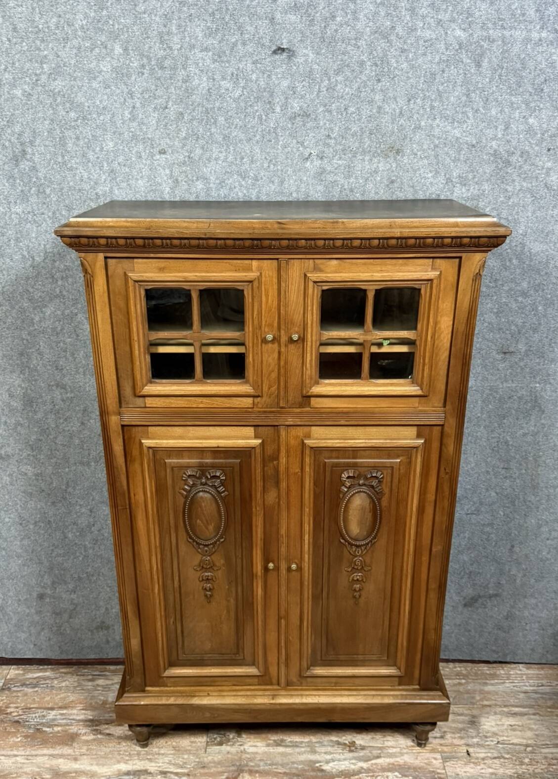 Louis XVI style library cabinet in solid walnut circa 1880