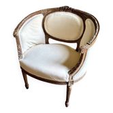 Beige mixed fabric and carved wood basket chair no. 1, 18th century.