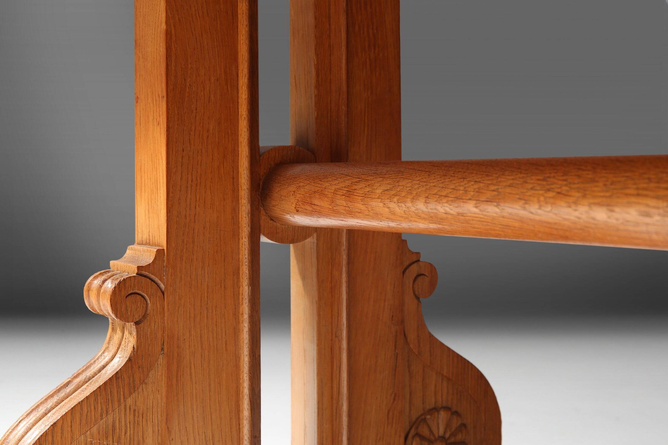 Art Deco Oak Coffee Table with Sculpted Details, Belgium 1940s