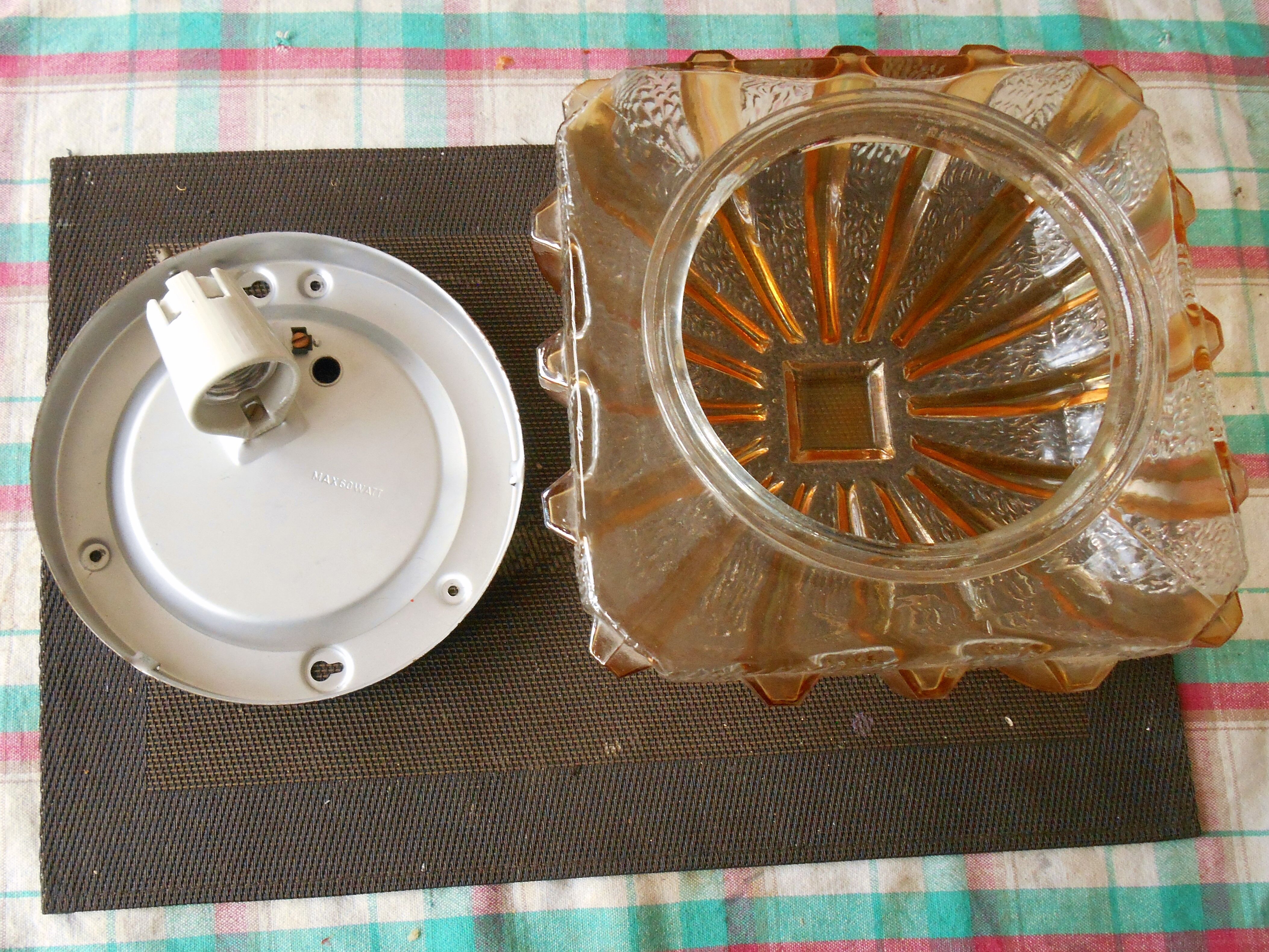 Old ceiling lamp vintage glass 70
