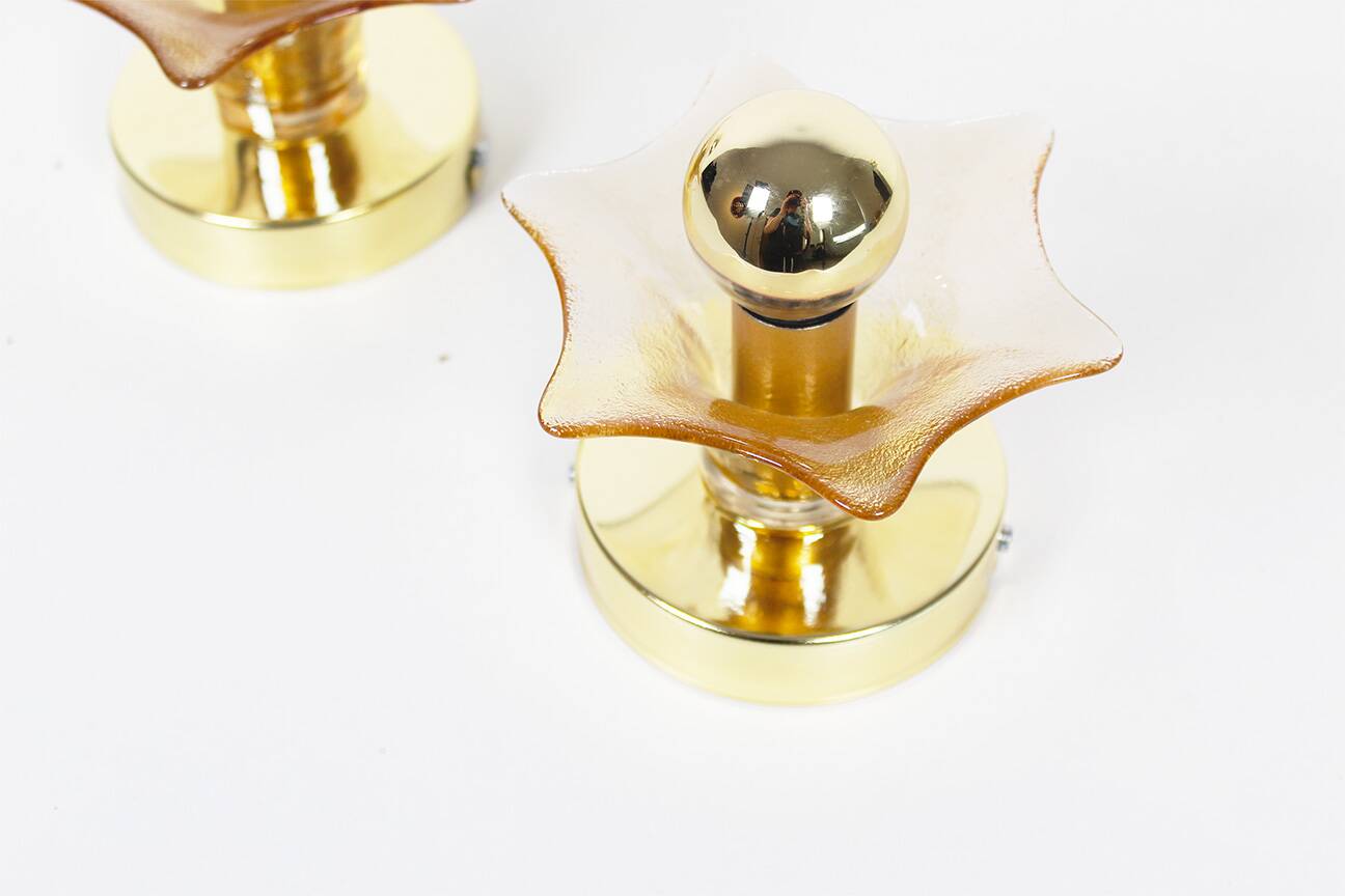 Pair of Murano Glass and brass wall lamps by Sische, Germany 1970's