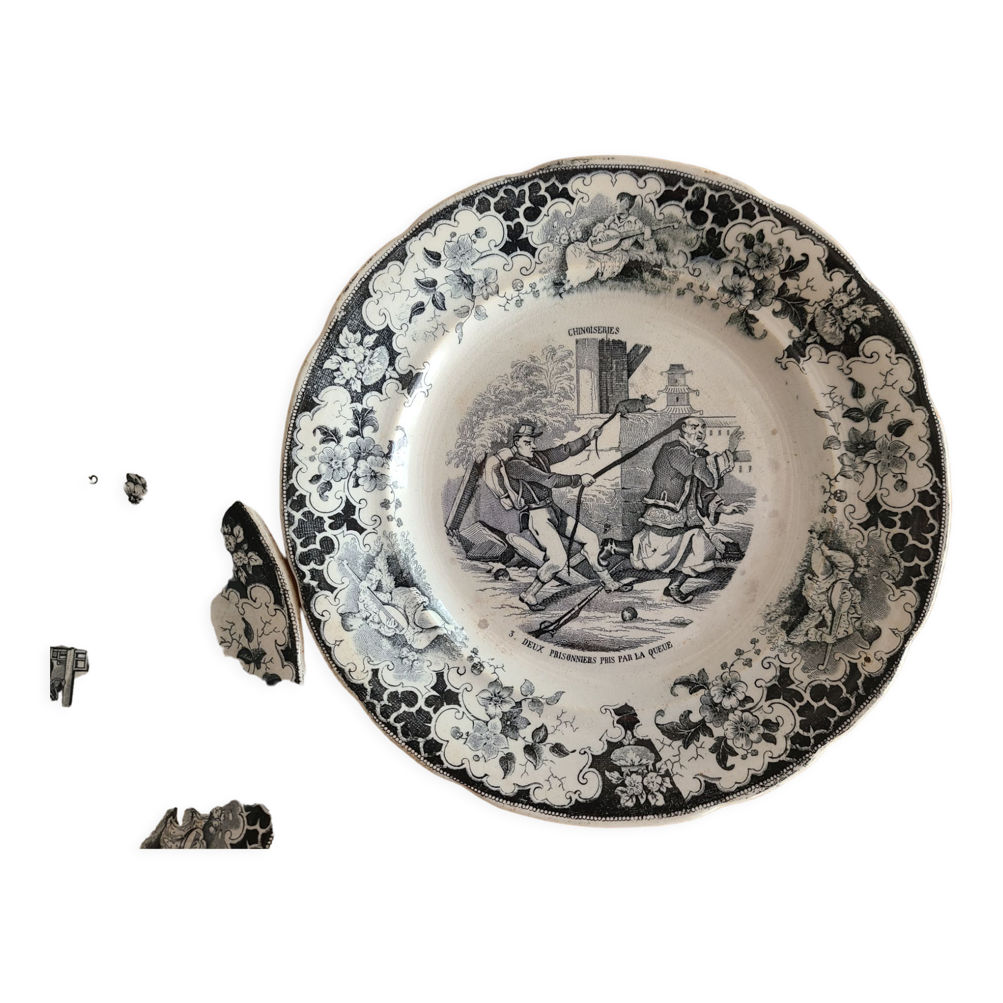 5 talking plates Choisy Le Roi XIXth series "Chinoiseries"
