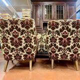 Fauteuils et canapé vintage pieds compas 1950 ancien motif floral