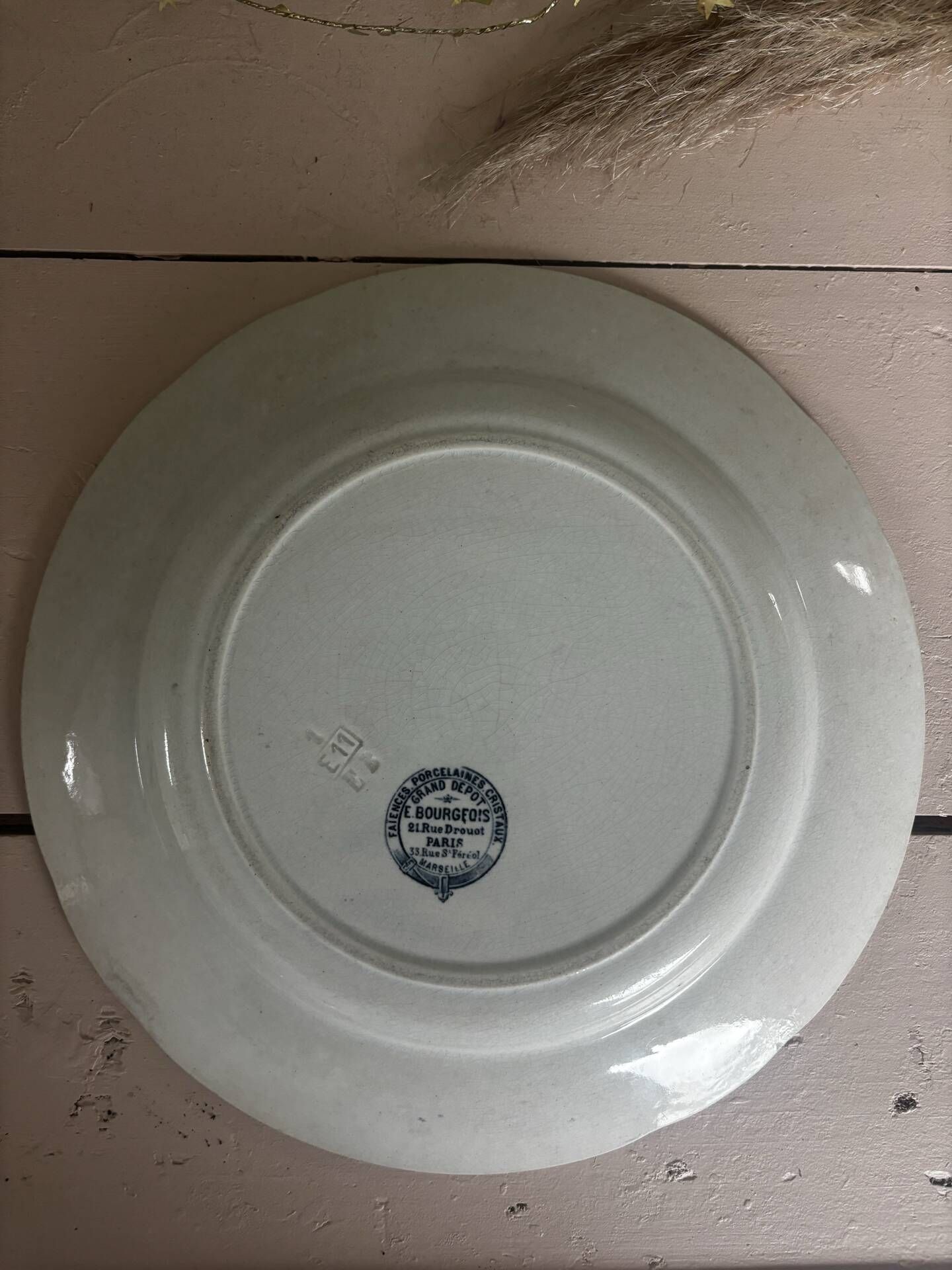 Superb antique plate Terre de Fer blue Emile Bourgeois Paris