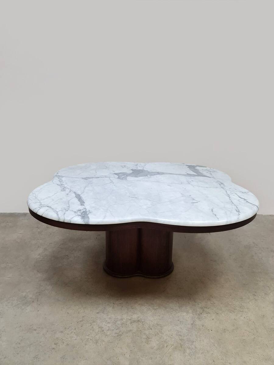 Midcentury travertine coffee table Jean Royère style