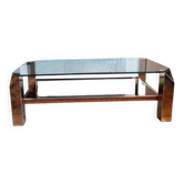 Table basse Belgochrom plaquée or 23K avec pieds facettés, années 1970