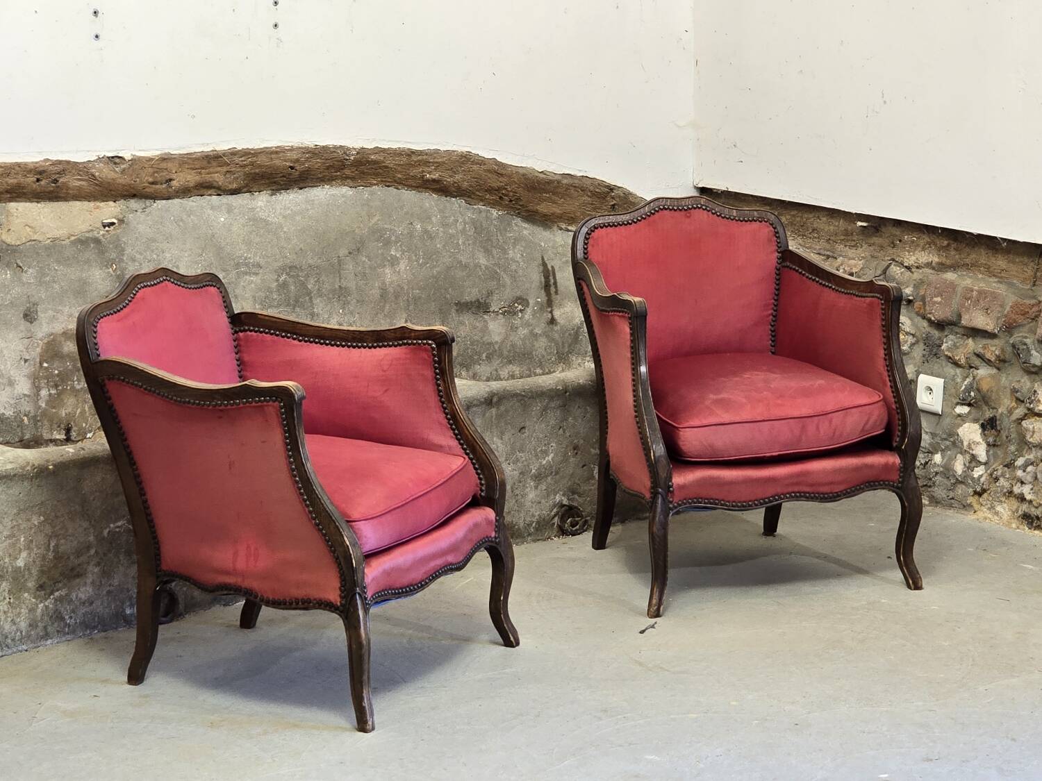 Pair of Louis XV style bergere chairs