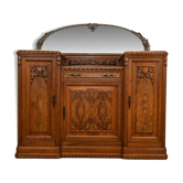 Buffet Art Déco en noyer sculpté avec miroir en fer forgé – vers 1930