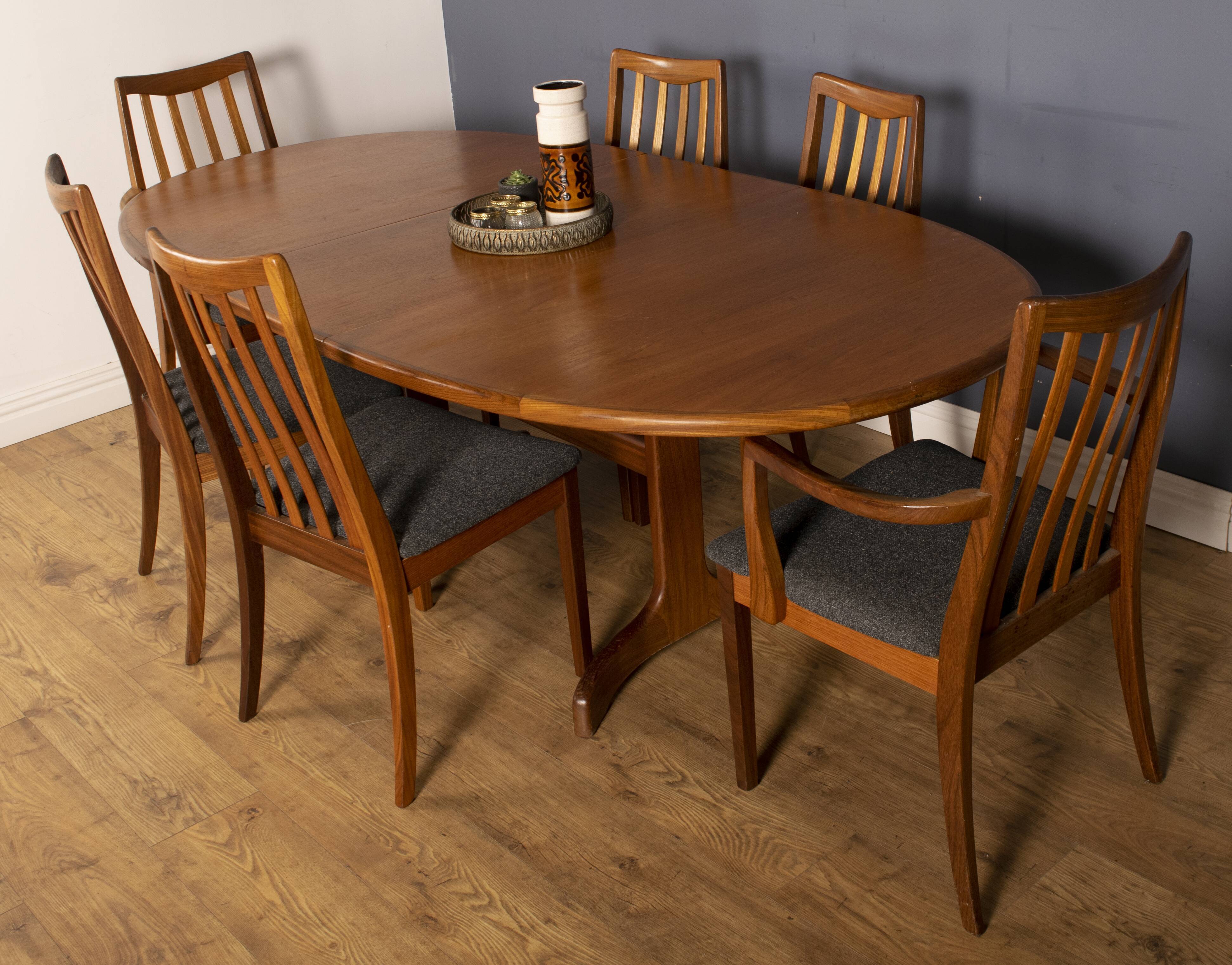 Restored teak 1960s g plan retro extending dining table & 6 chairs
