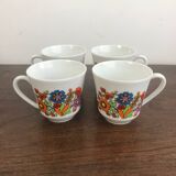 Set of 4 Bavaria 70's coffee cups with multicolored flowers
