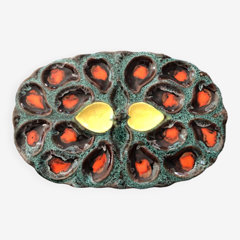 Majolica Vallauris ceramic oyster dish, 1950s