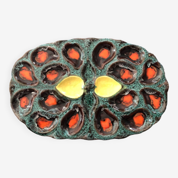 Plat à huitre en céramique Majolique Vallauris, années 50