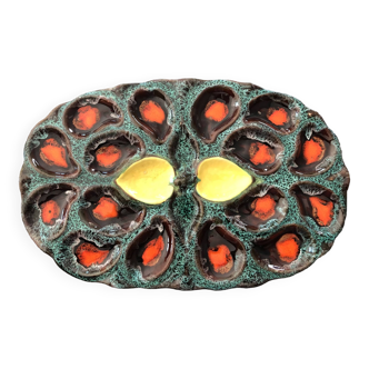 Plat à huitre en céramique Majolique Vallauris, années 50