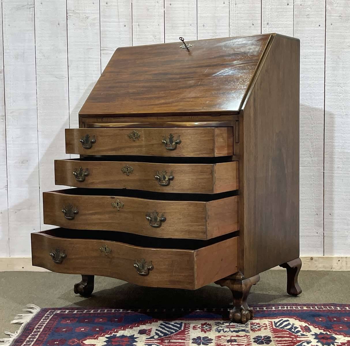 1930s English curved mahogany back desk