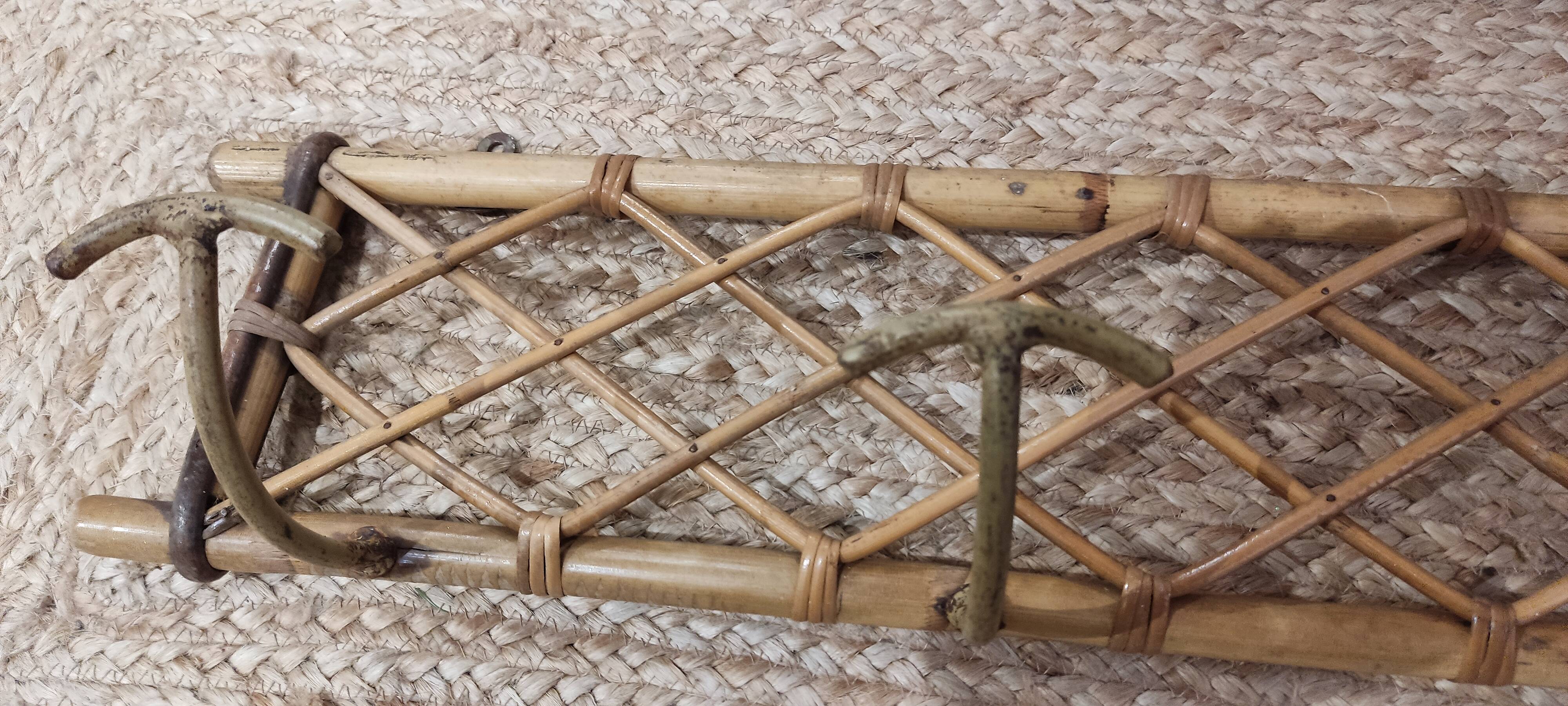 Bamboo and wicker wall coat rack