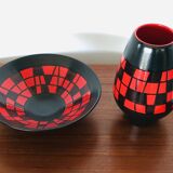 Piriform vase in red and black ceramic by Elchinger, France 1960s