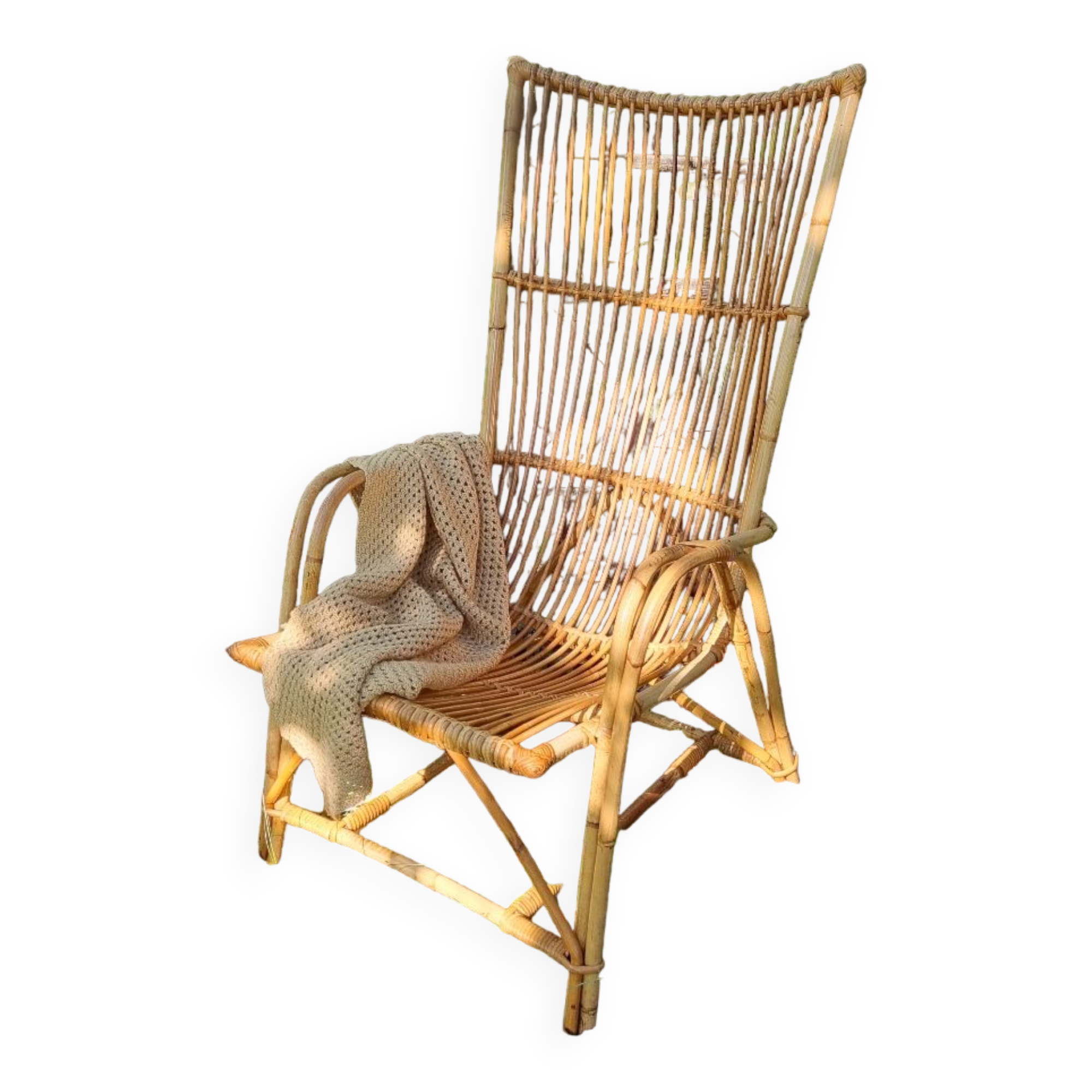 Large vintage rattan armchair
