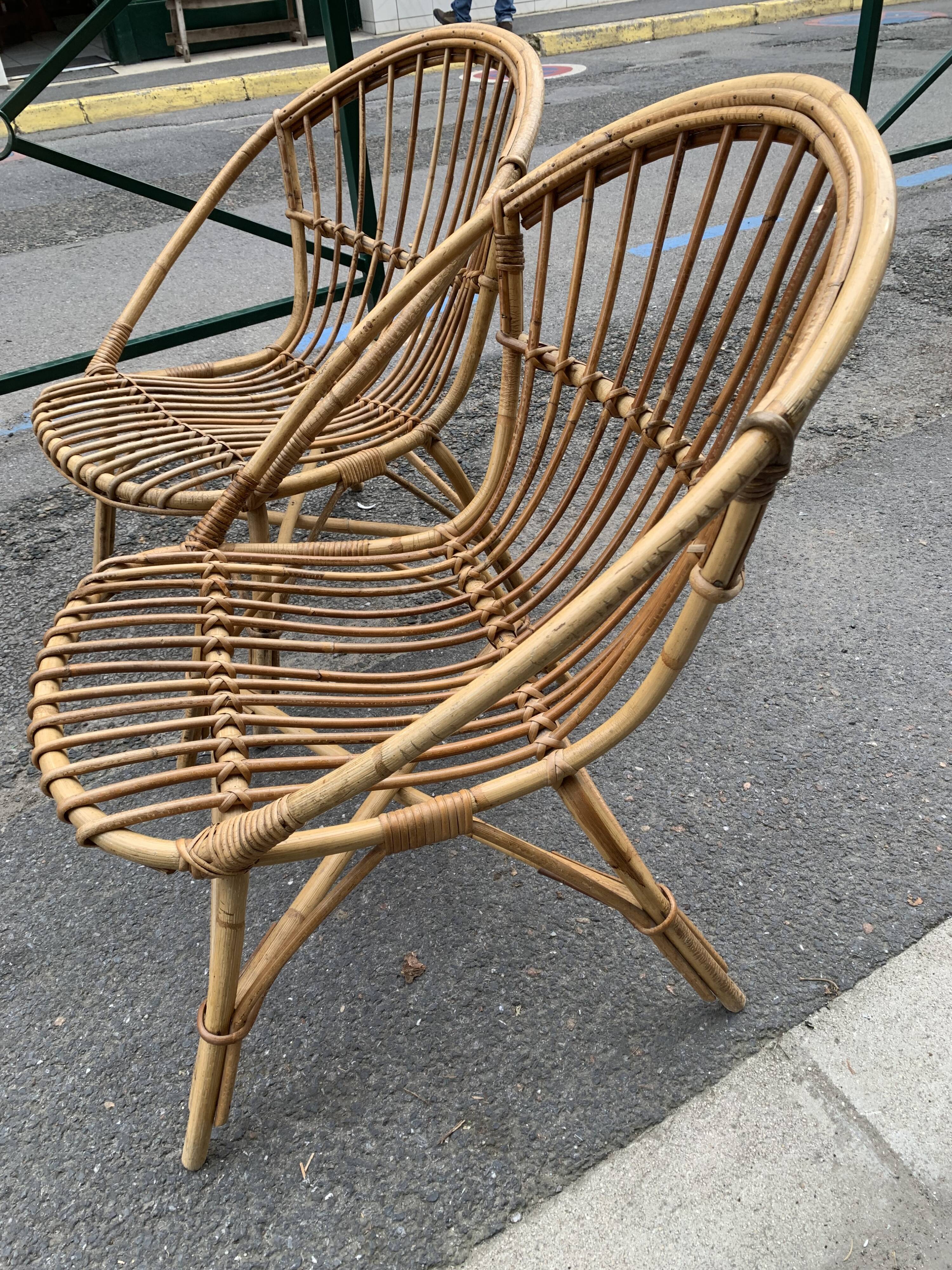Pair of antique rattan armchairs