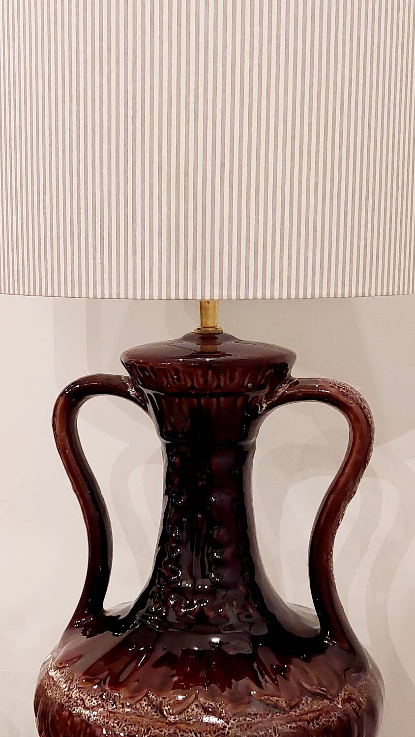 Vintage ceramic lamp, striped cotton shade
