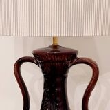 Lampe vintage en céramique, abat-jour en coton rayé