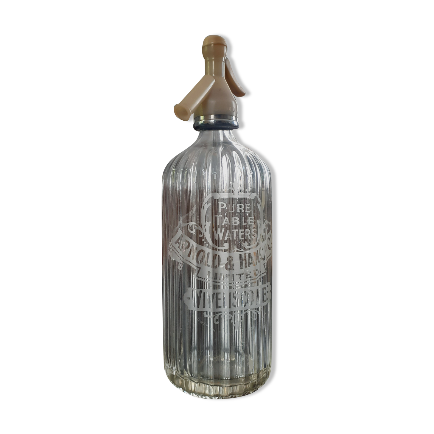 Syphon de bar anglais année 40 en verre moulé et bakélite