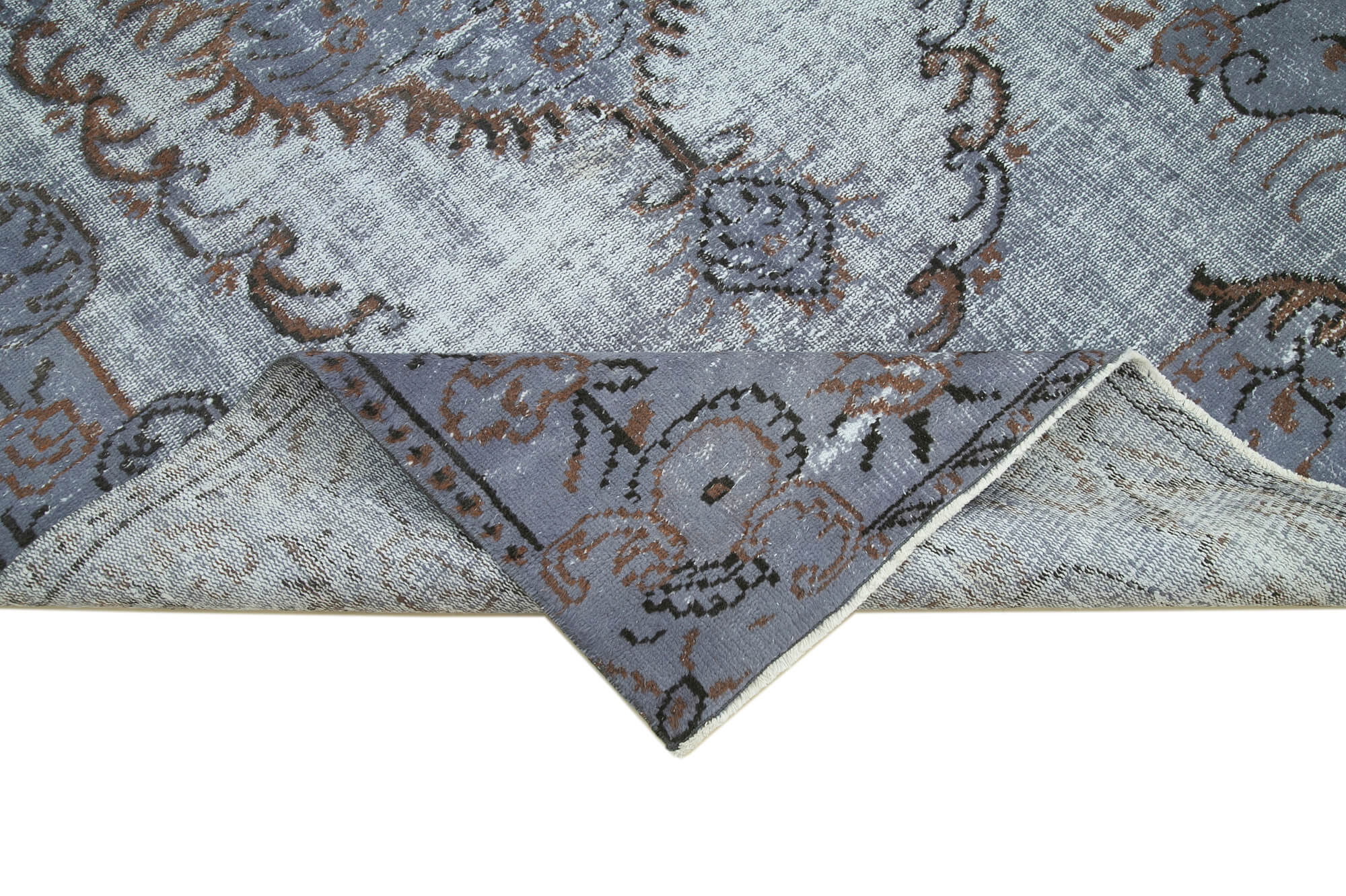 Handmade carved anatolian 1980s 161 cm x 267 cm blue carpet