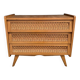Light oak and rattan chest of drawers with compass feet, three drawers, 1960