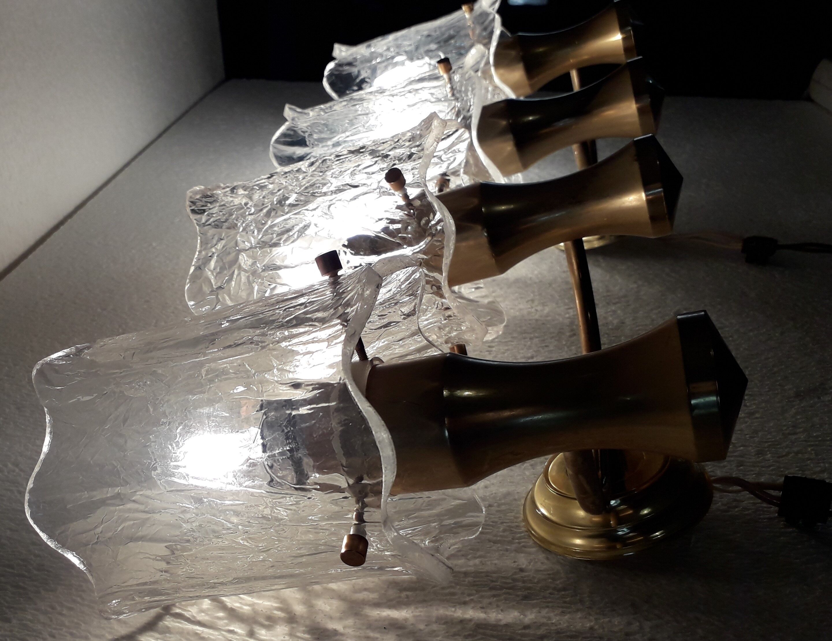 Duo of wall light in Plexiglas and brass years 60/70