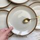 6 Small vintage beige brown earthenware plates