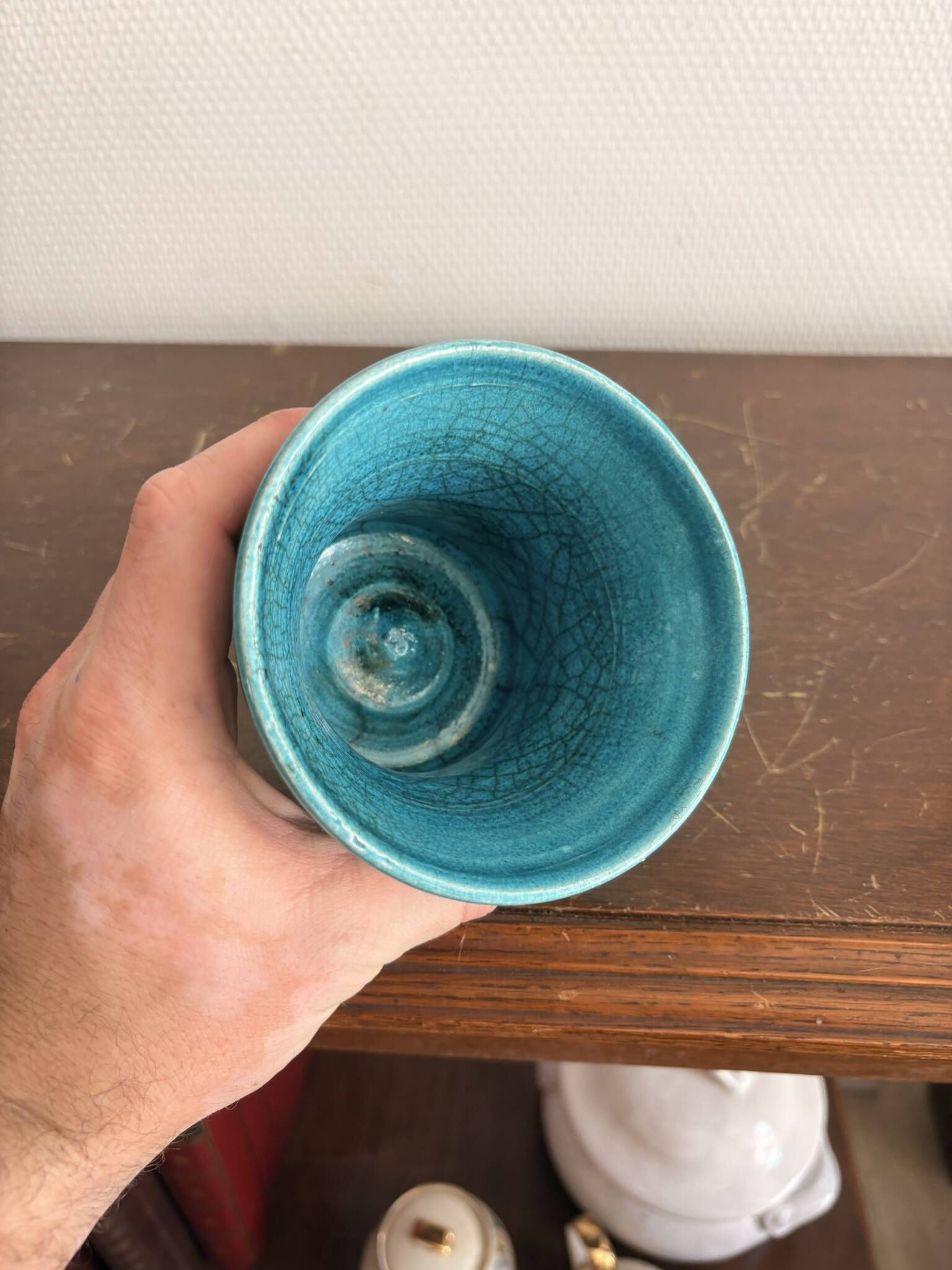 Pocket Vase Bowl Ashtray Raky Signed Pottery Craft Turquoise Z