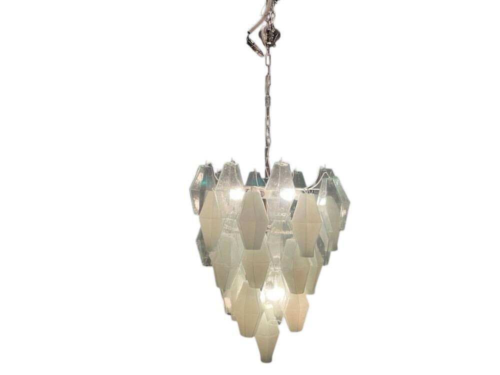 Large Polygon White Murano Glass Chandelier 1980’s