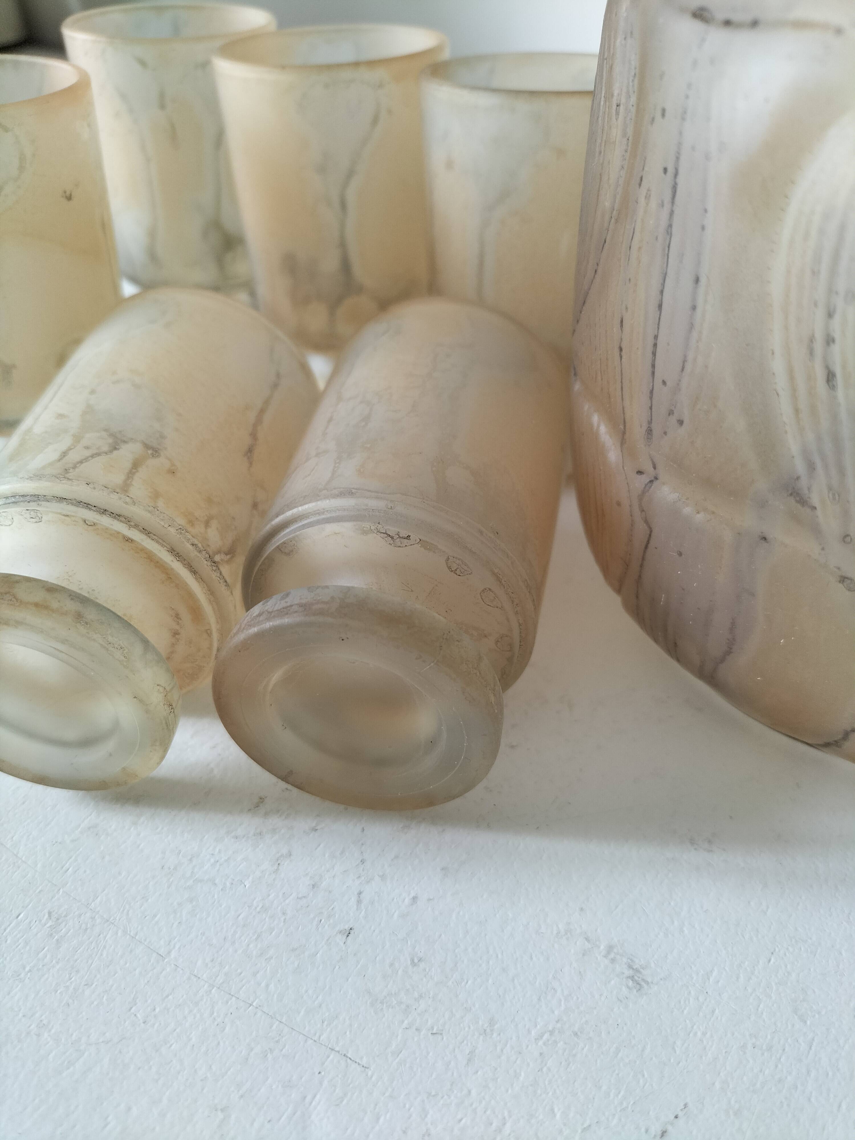 Frosted glass carafe and 6 stemmed glasses set