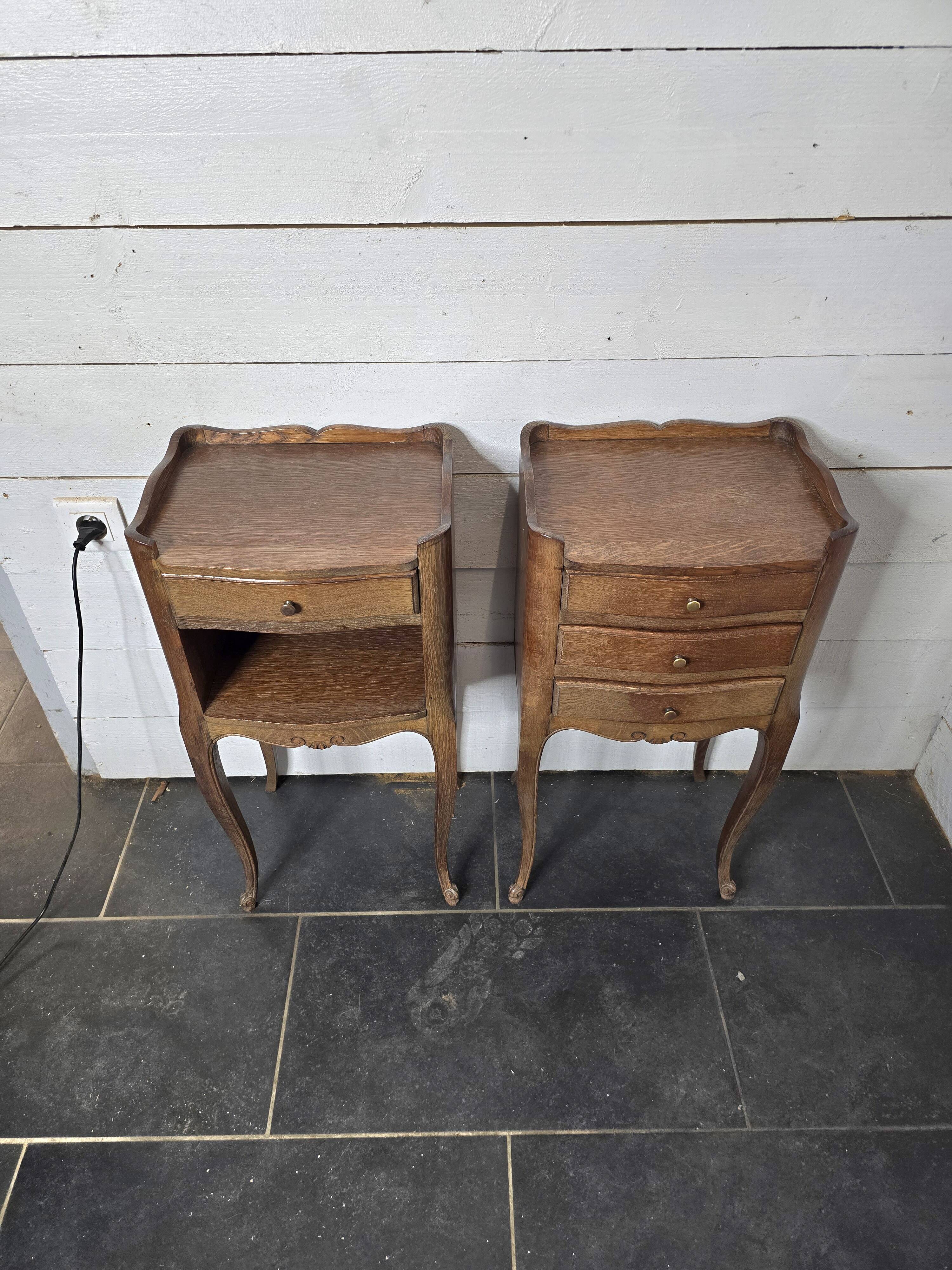 Pair of Louis XV style oak bedside tables