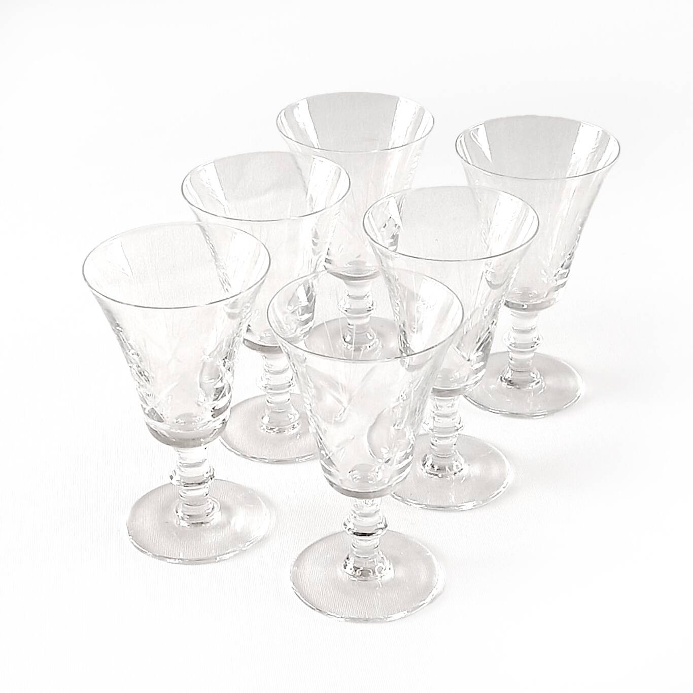 6 cut tulip glasses 1940