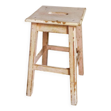 Antique workshop stool in patinated solid wood