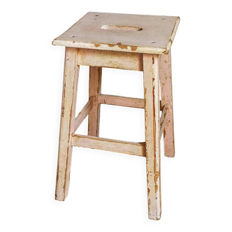 Antique workshop stool in patinated solid wood