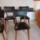 5 chairs in wood and black faux leather, Scandinavian style