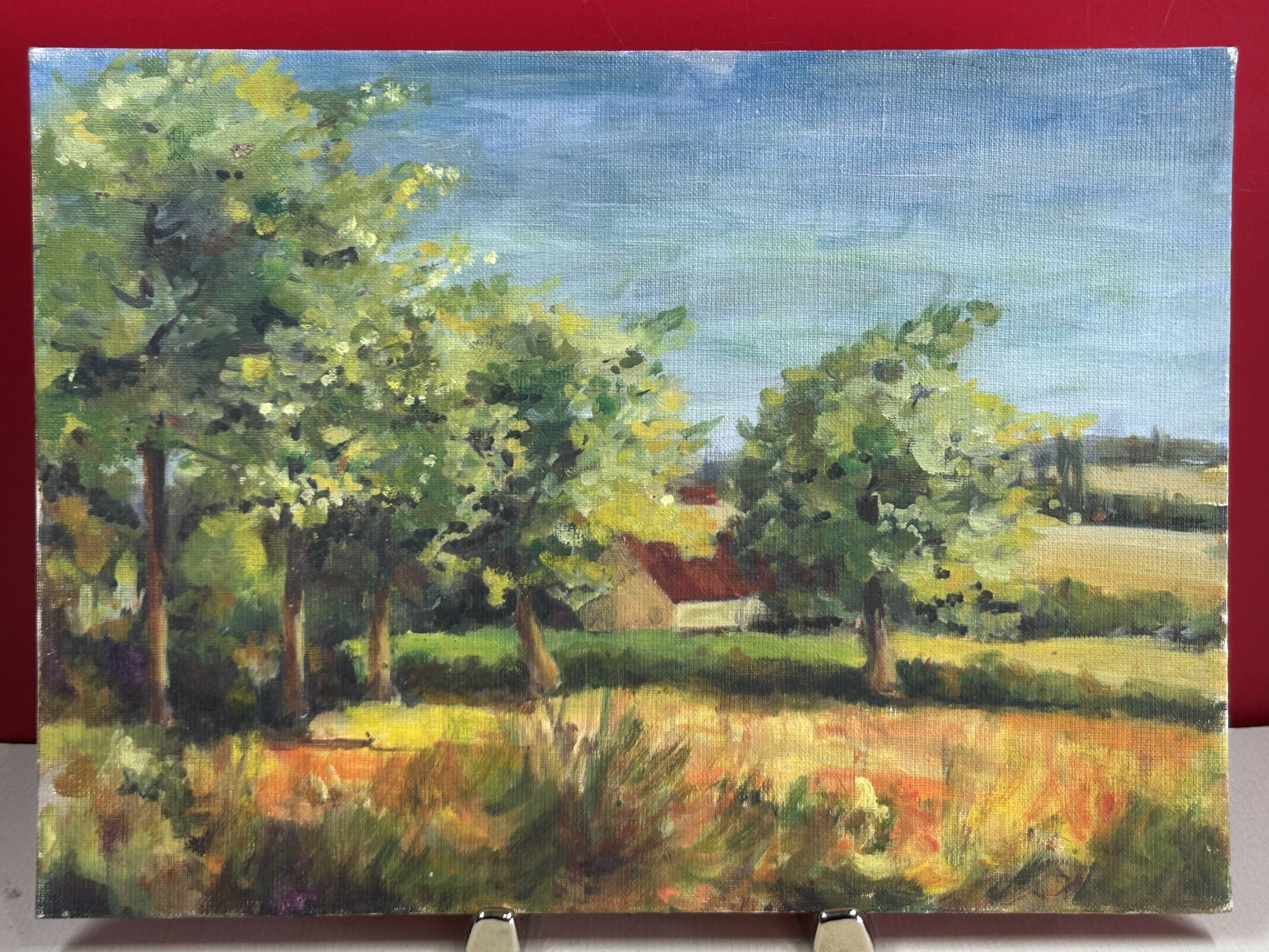 Paysage de campagne, huile sur carton