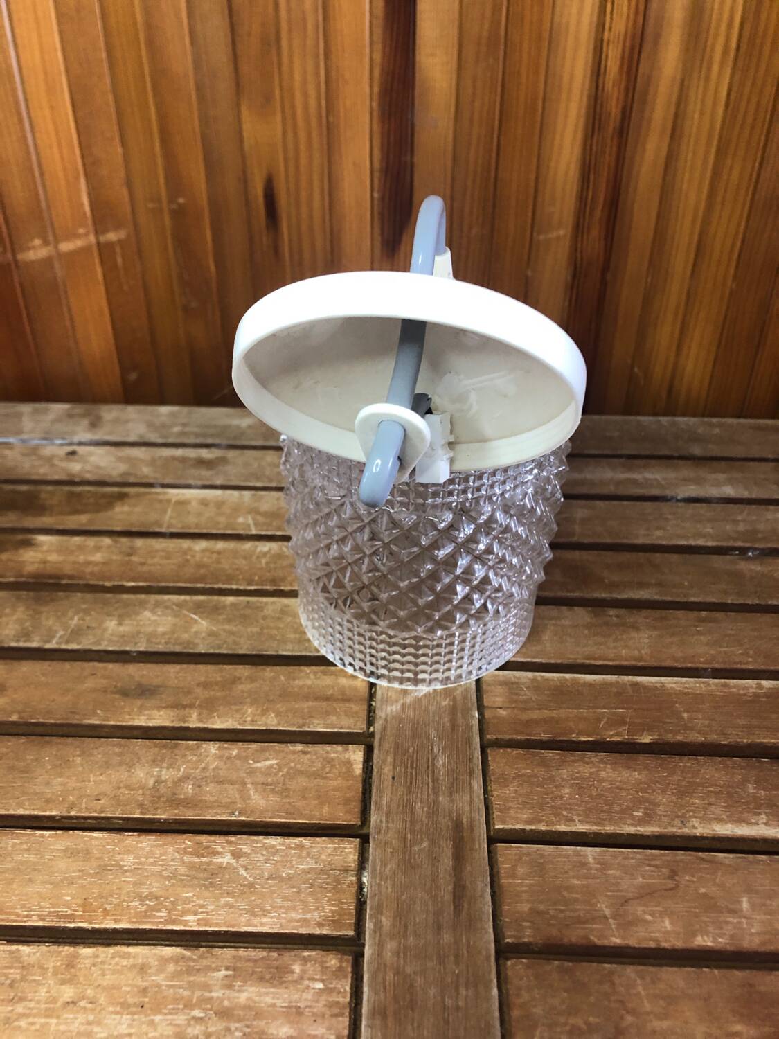 Old molded glass pendant lamp + vintage golden support