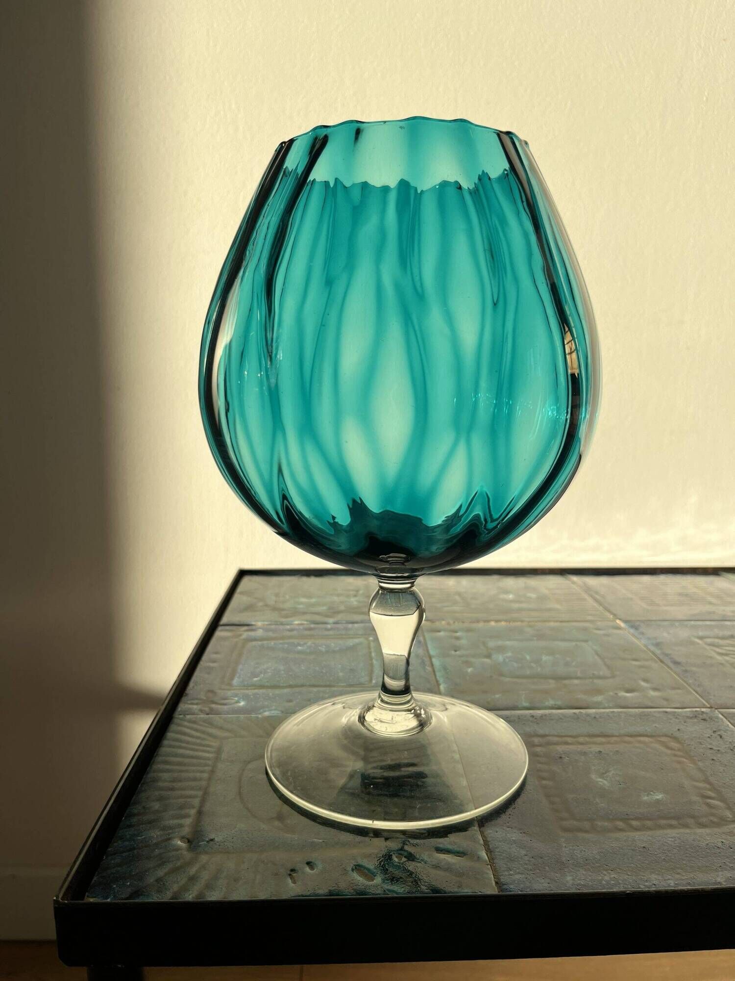 Turquoise blue vase in Empoli glass Made in Italy 1970