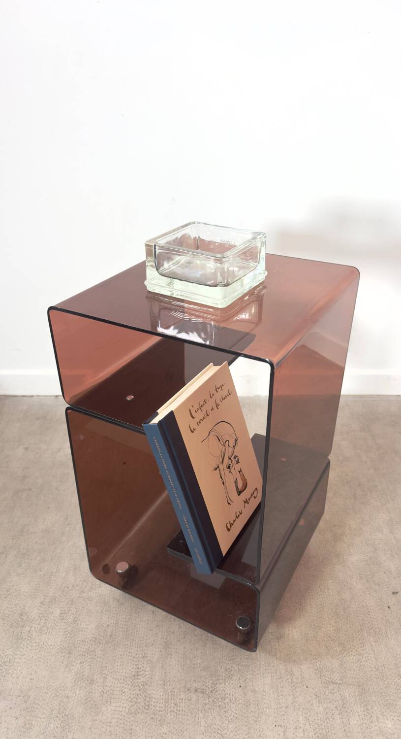 Smoked Plexiglas bedside table / end table