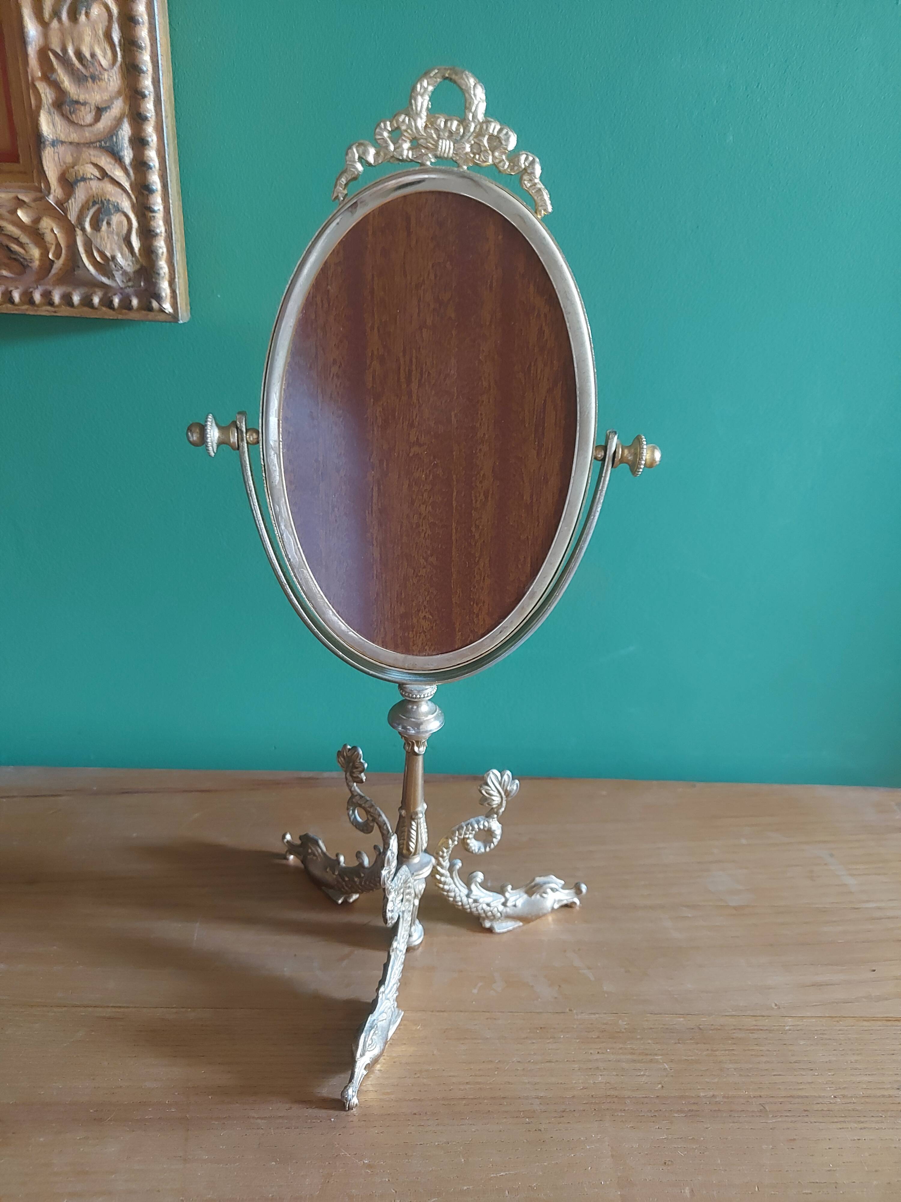Miroir psyché de table , pieds décor de dauphins