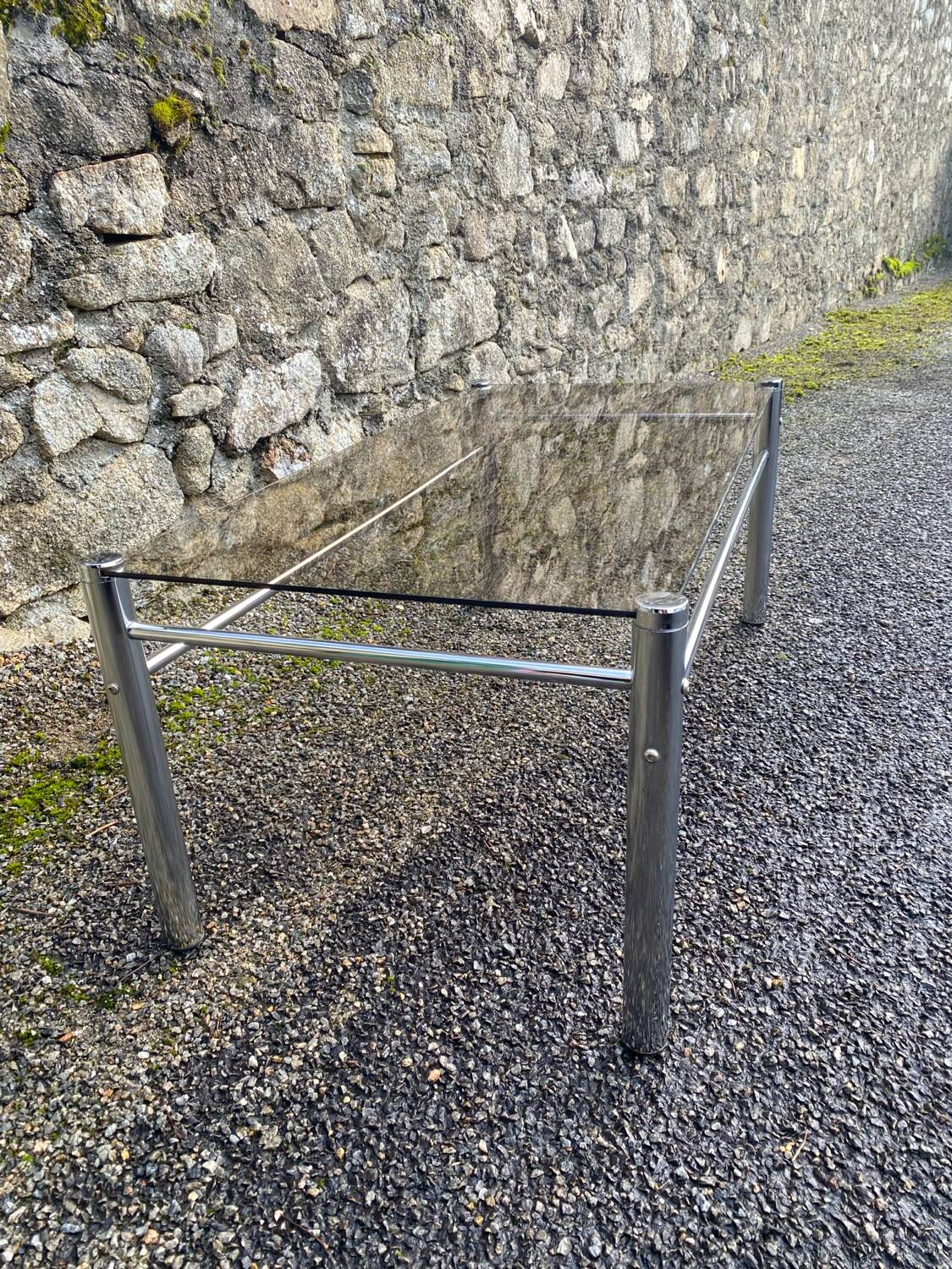VINTAGE 1970 RECTANGULAR COFFEE TABLE WITH FLAT CHROME TUBULAR LEGS
