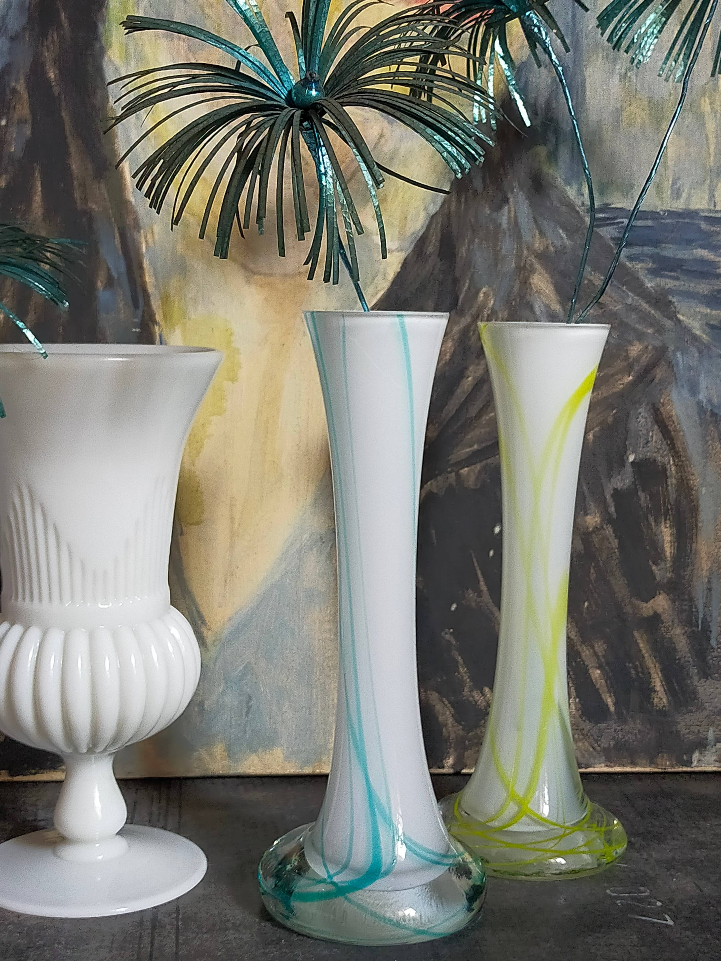 Duo of makora blown glass soliflores (krosno, poland) 1970s