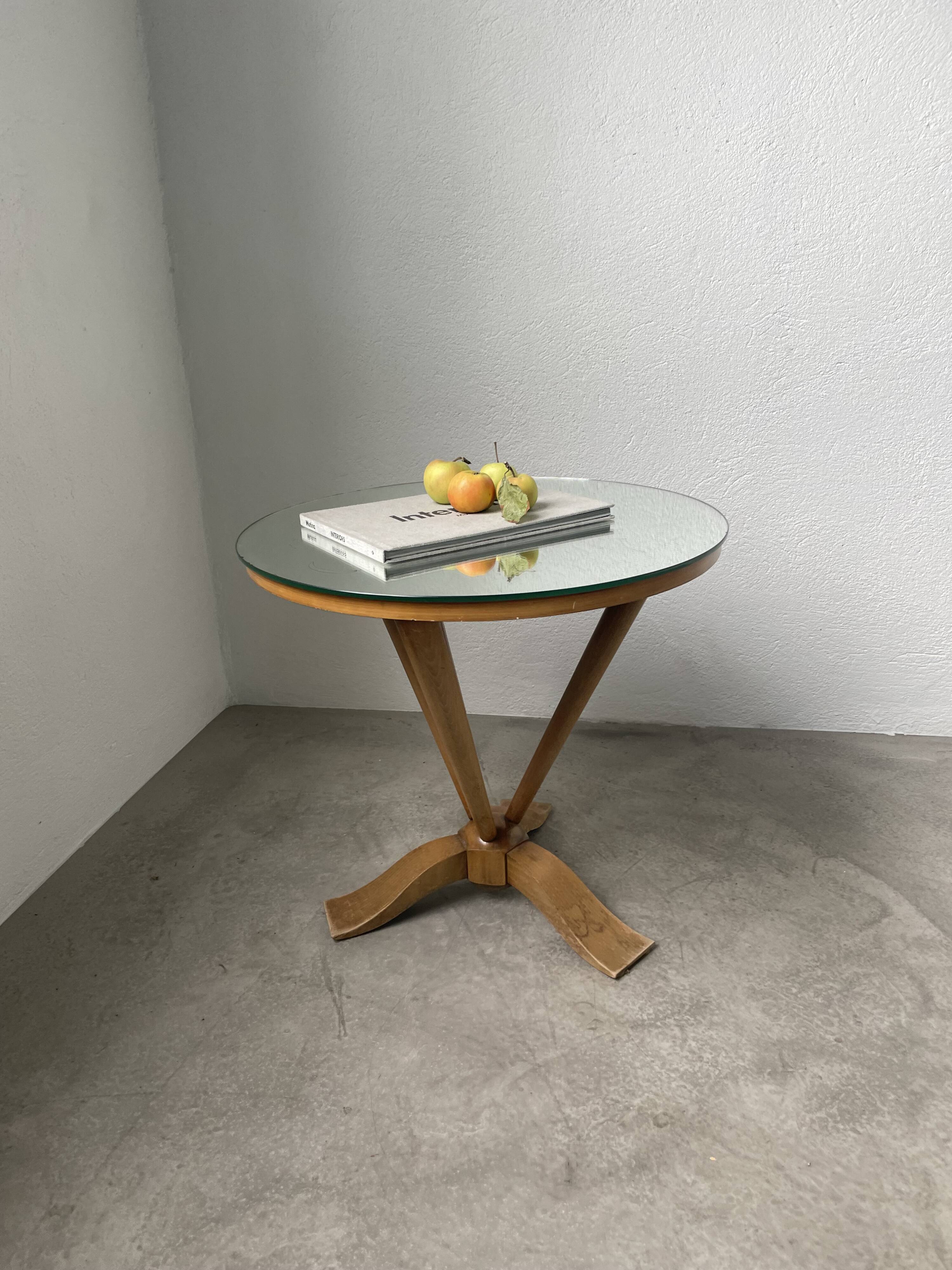 Art deco mirror pedestal table in walnut 1930