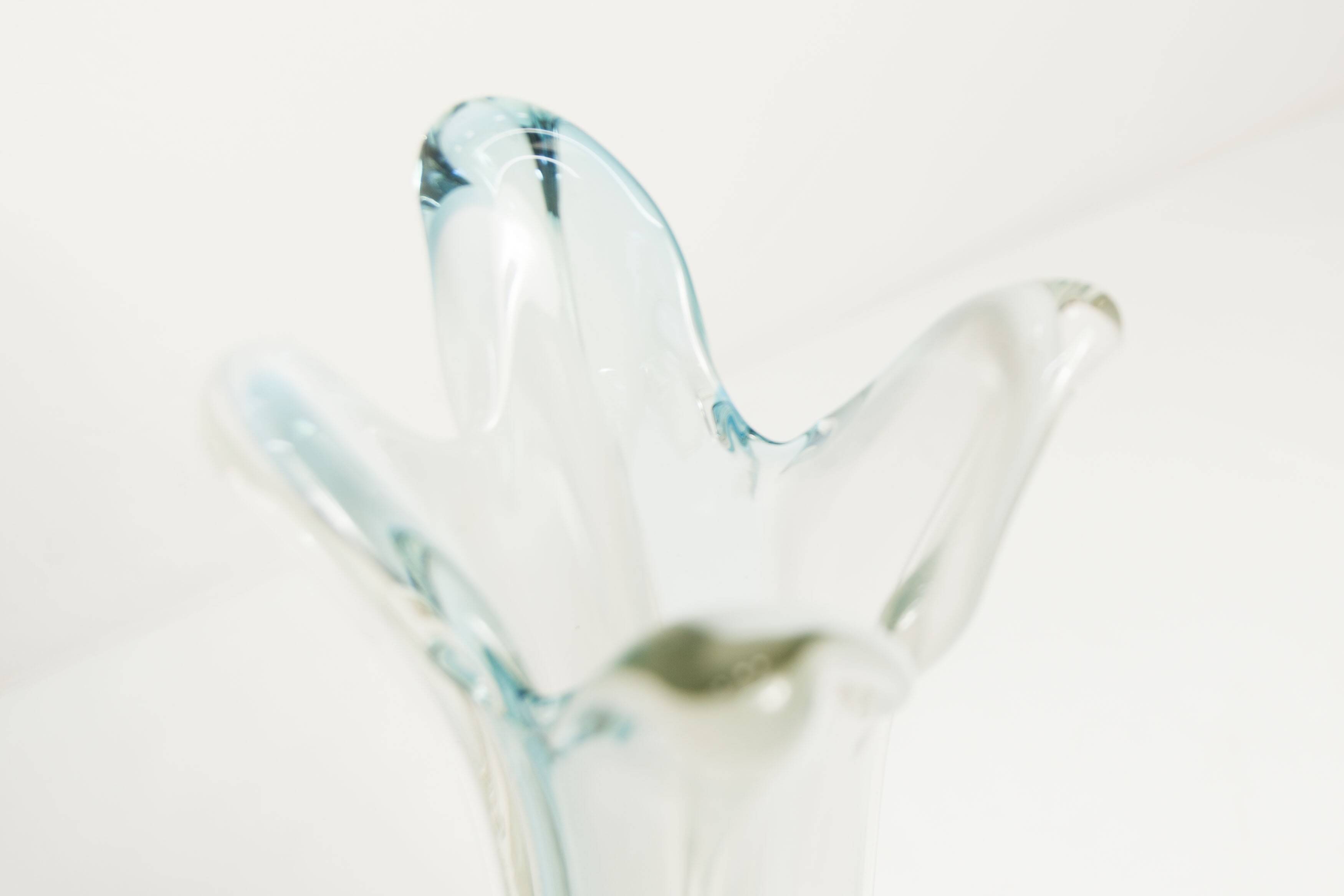 Large Murano vase 1960 transparent white and blue H35.5cm