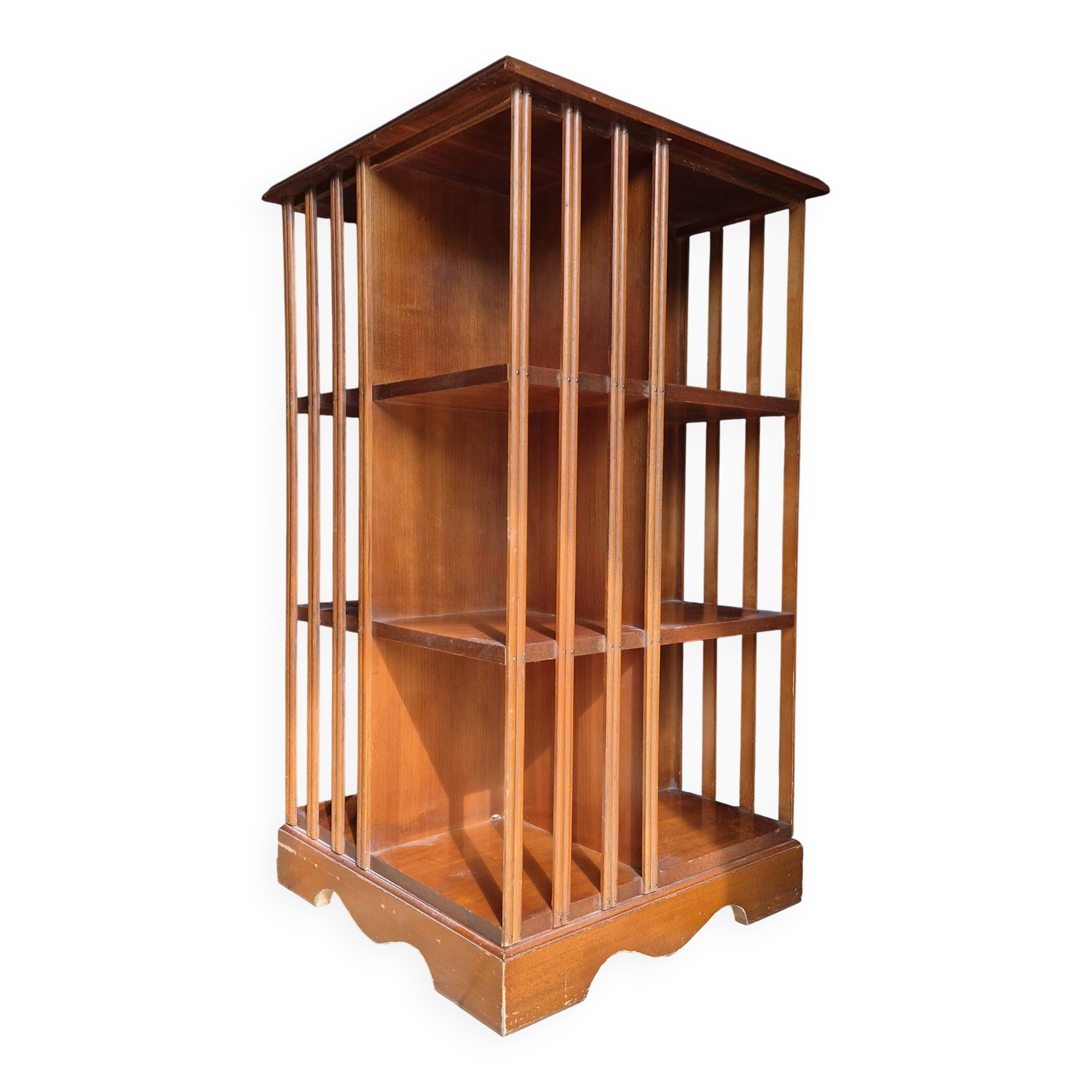 English-style revolving library - Green leather gilded shelf