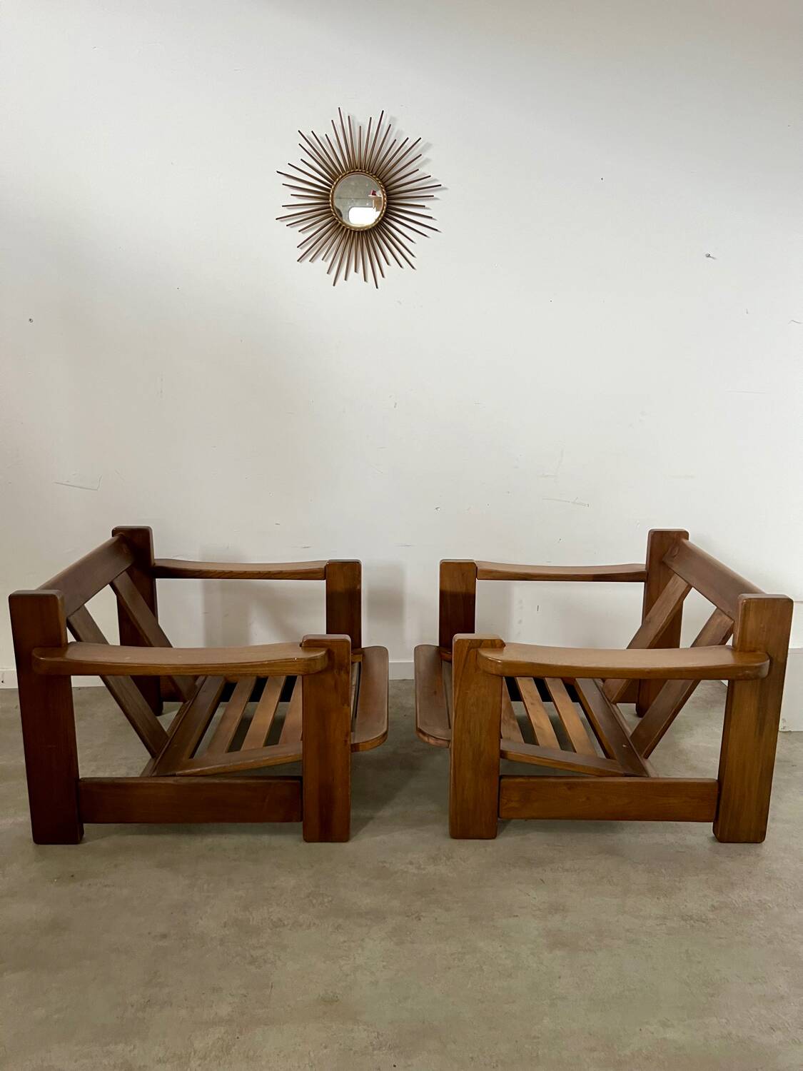 Lot 2 armchairs in solid elm design house revival from the 70s vintage