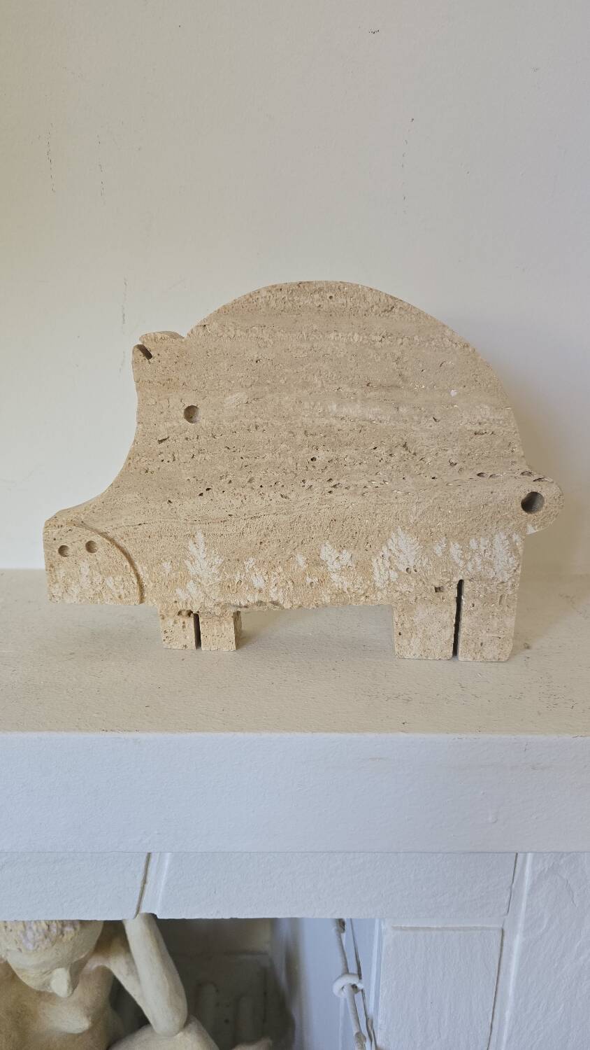 Fratelli mannelli travertine sculpture pig cochon rare 26 cm / 20 cm